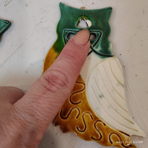 Vintage Owl Windchime Clay Pottery Glazed Made In Taiwan - Picture 6 of 7